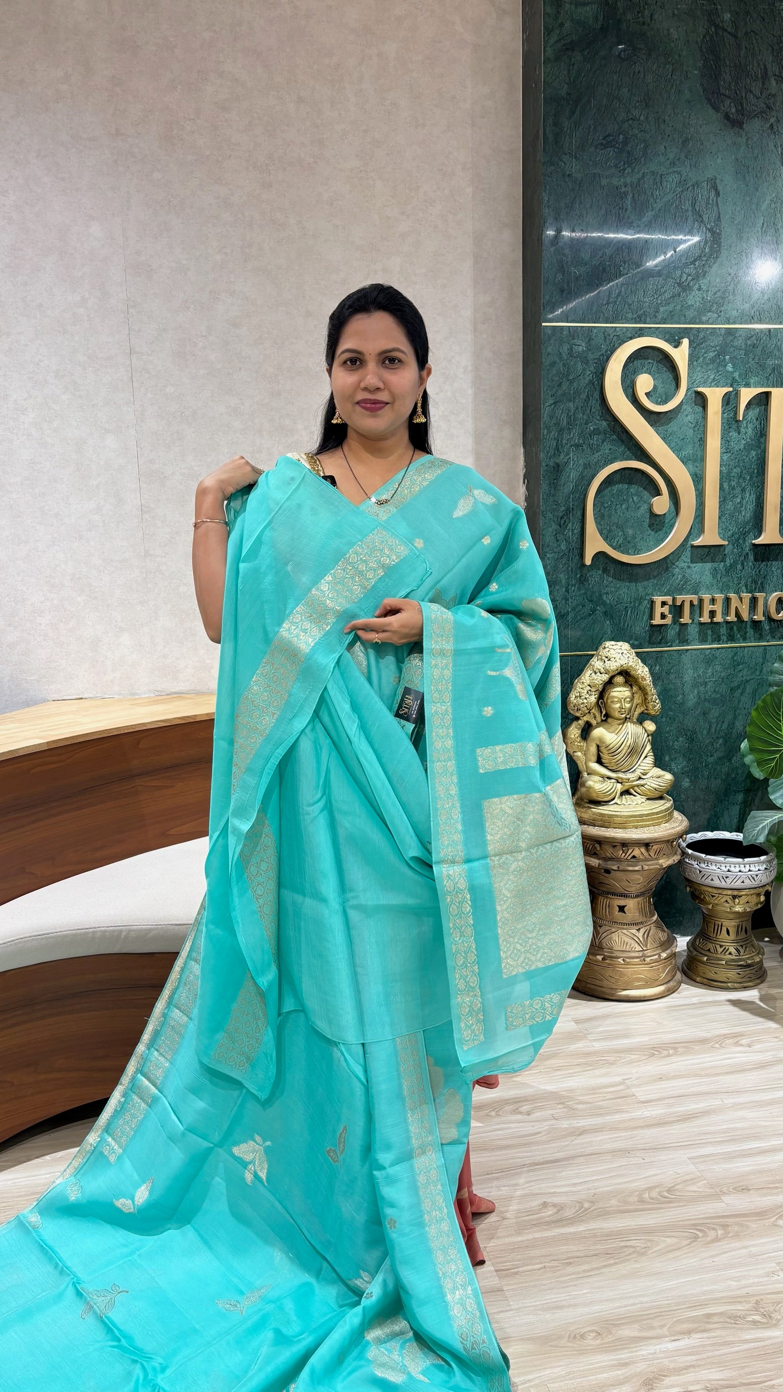 Tussar georgette sky blue