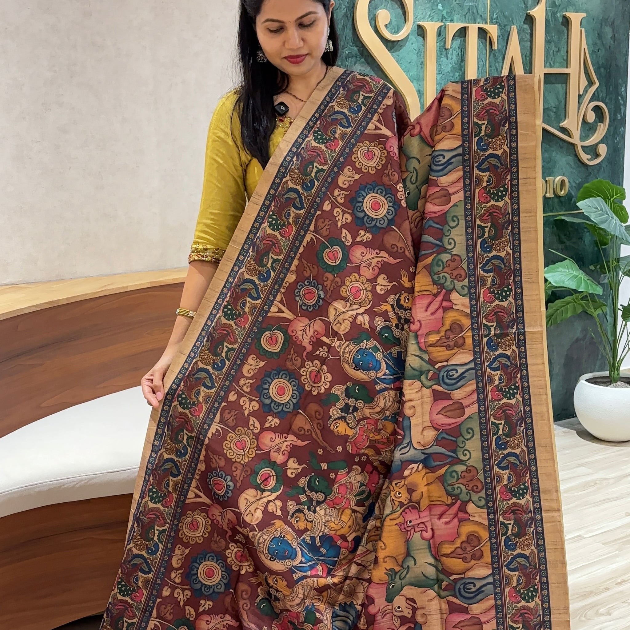 Tussar pichwai maroon