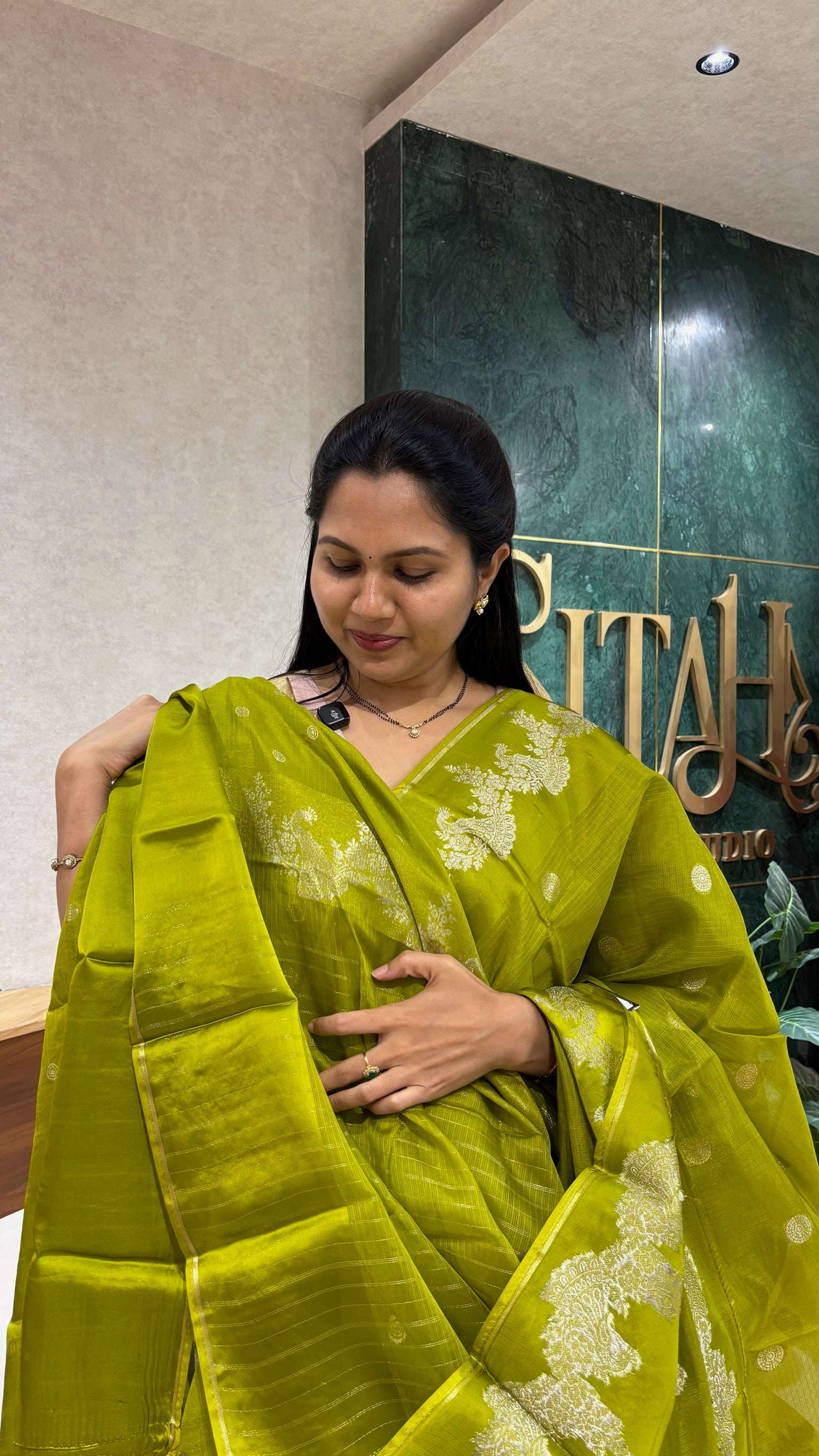 Kota saree mehndi green