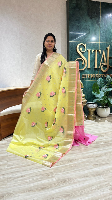 Kota silk embroidery light yellow
