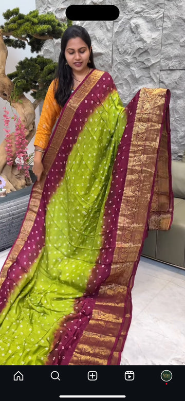 Green and maroon bhandini saree