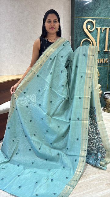 Munga cotton paithani ice blue