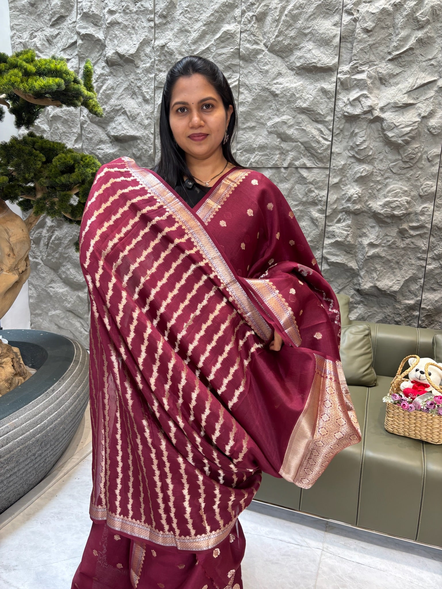 Chanderi saree maroon
