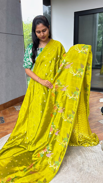 Mehndi green paper silk saree