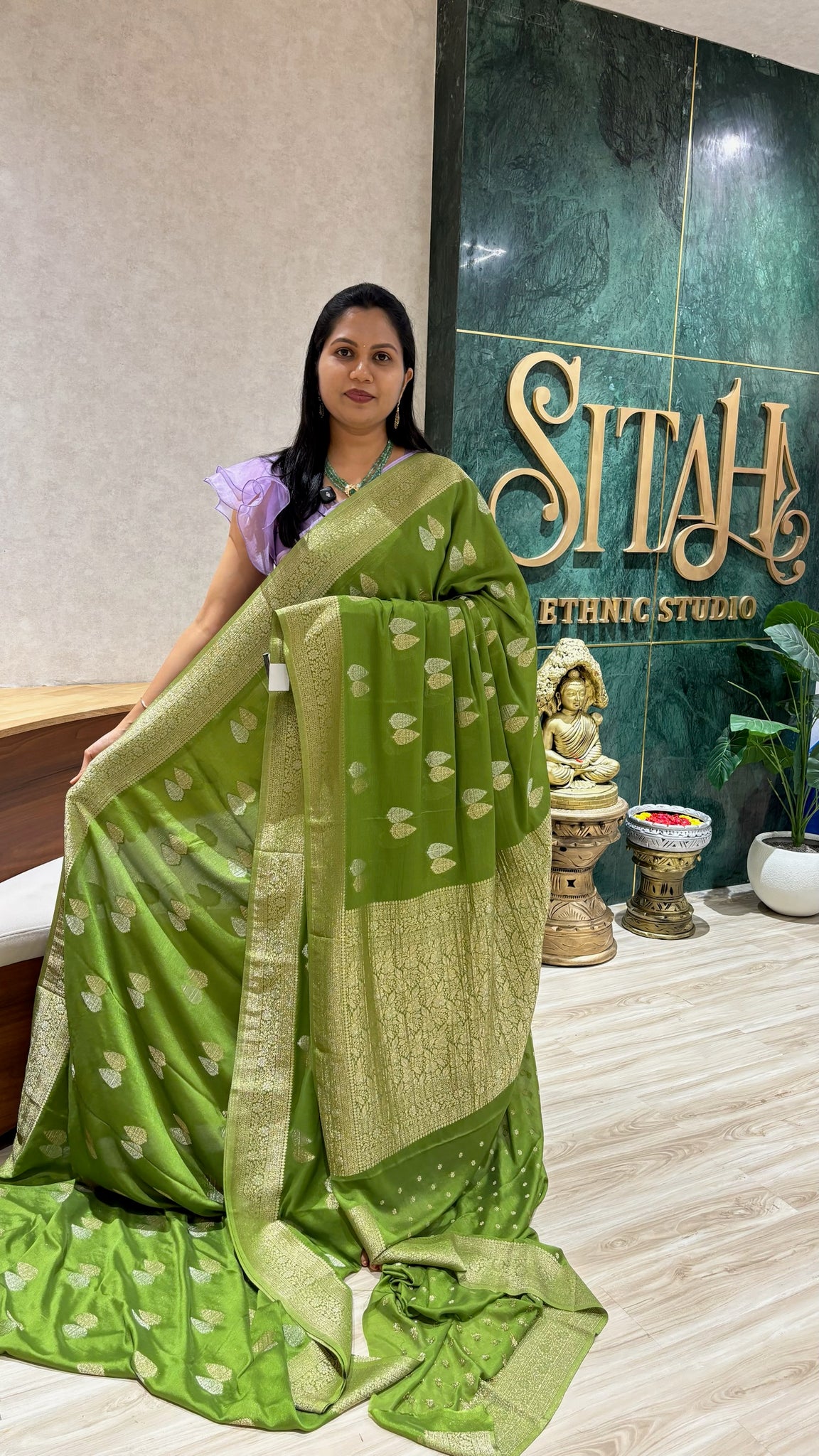 Pure georgette leaf green