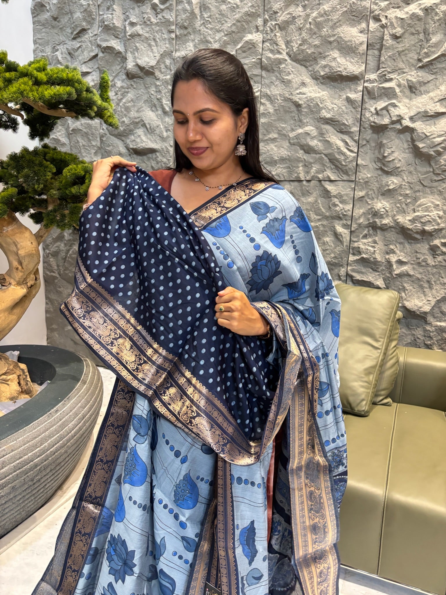 Skyblue with dark blueMangalgiri silk saree