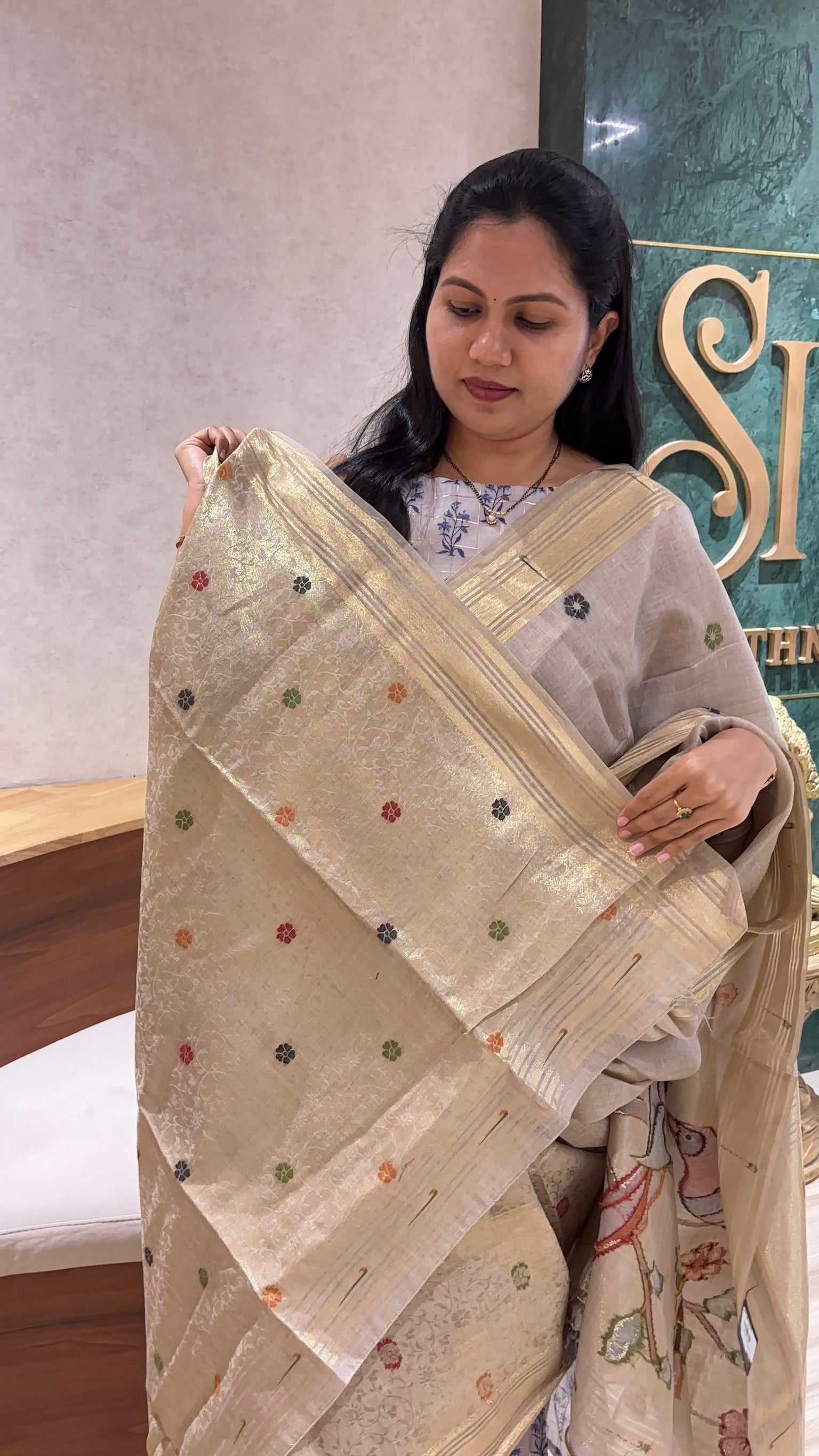 Munga cotton parrot pallu grey