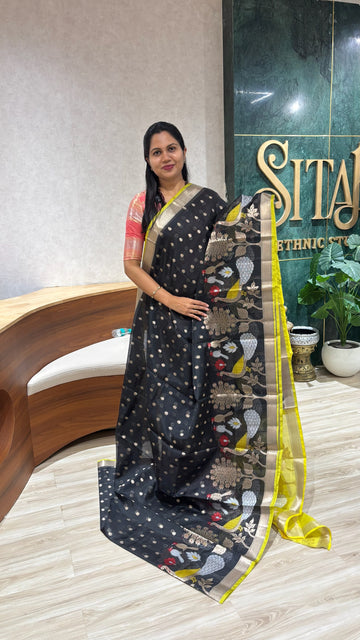 Silk kota saree black yellow