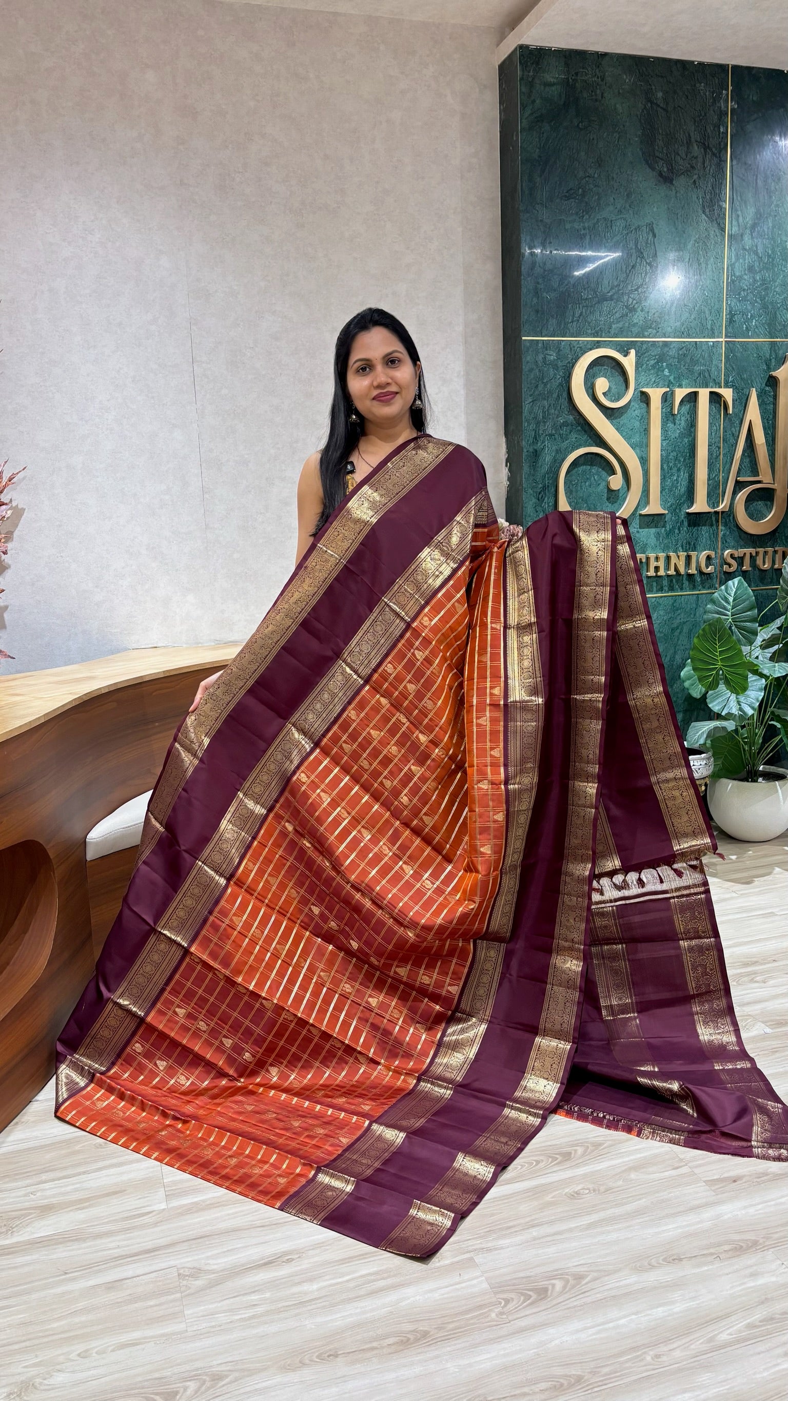 Handloom kanchi pattu rust
