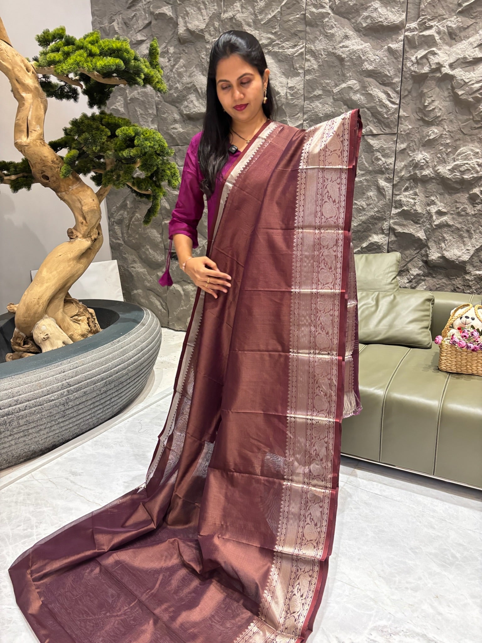 Handloom mangalagiri  pattu brown