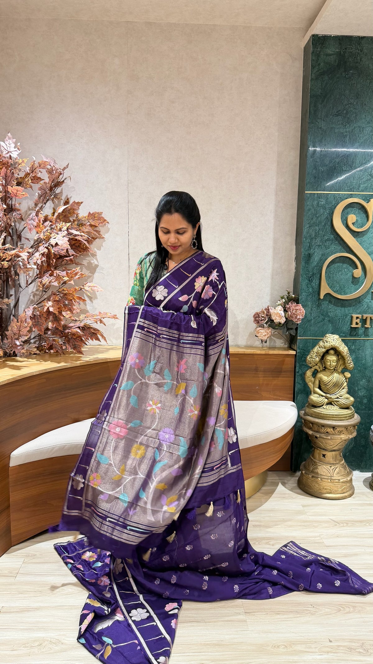 Pure georgette jhamdani purple