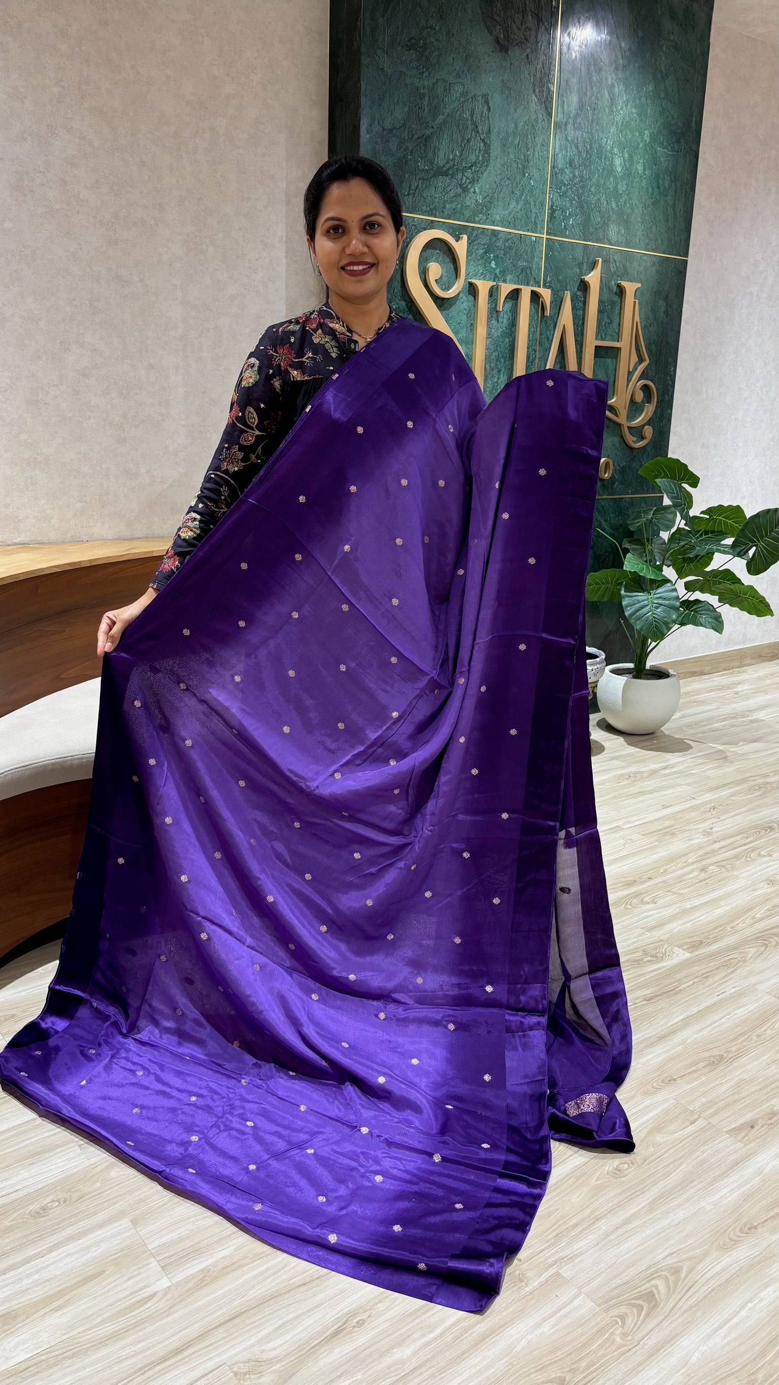 Pure chinnon saree purple