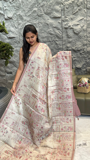 Cream pink kota saree