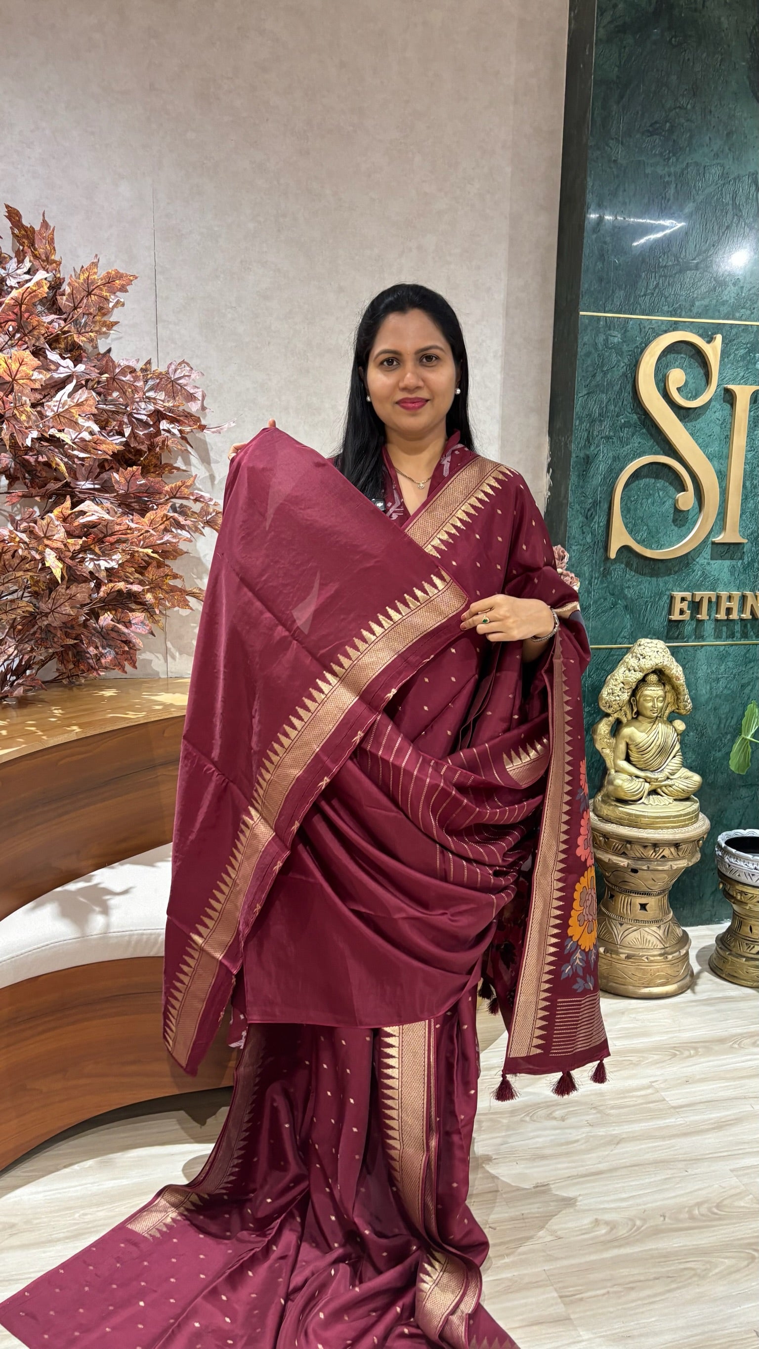 Mashru georgette maroon