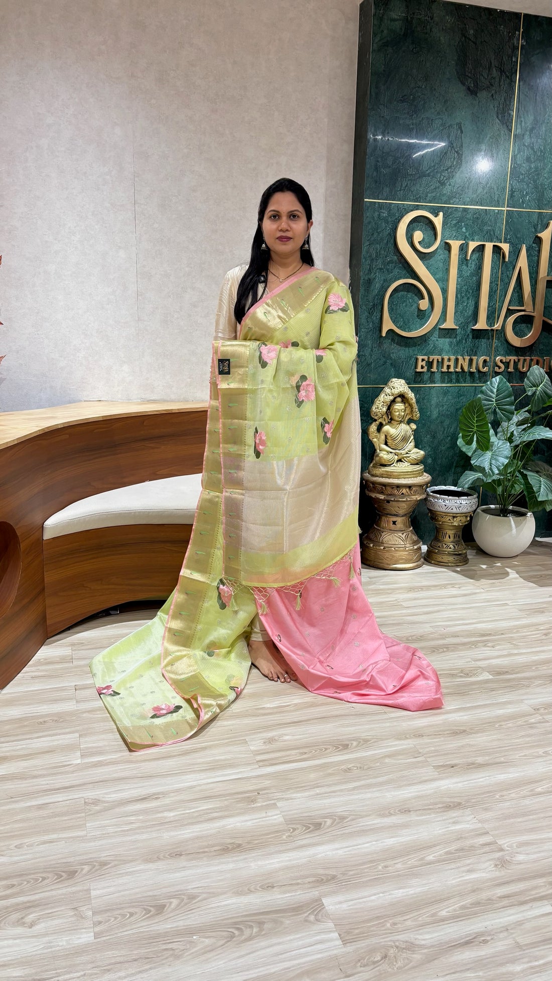 Kota silk embroidery parrot green