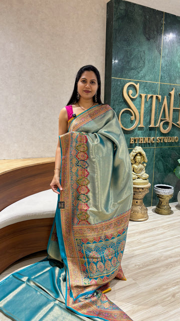 Banaras tissue pashmina ananda blue