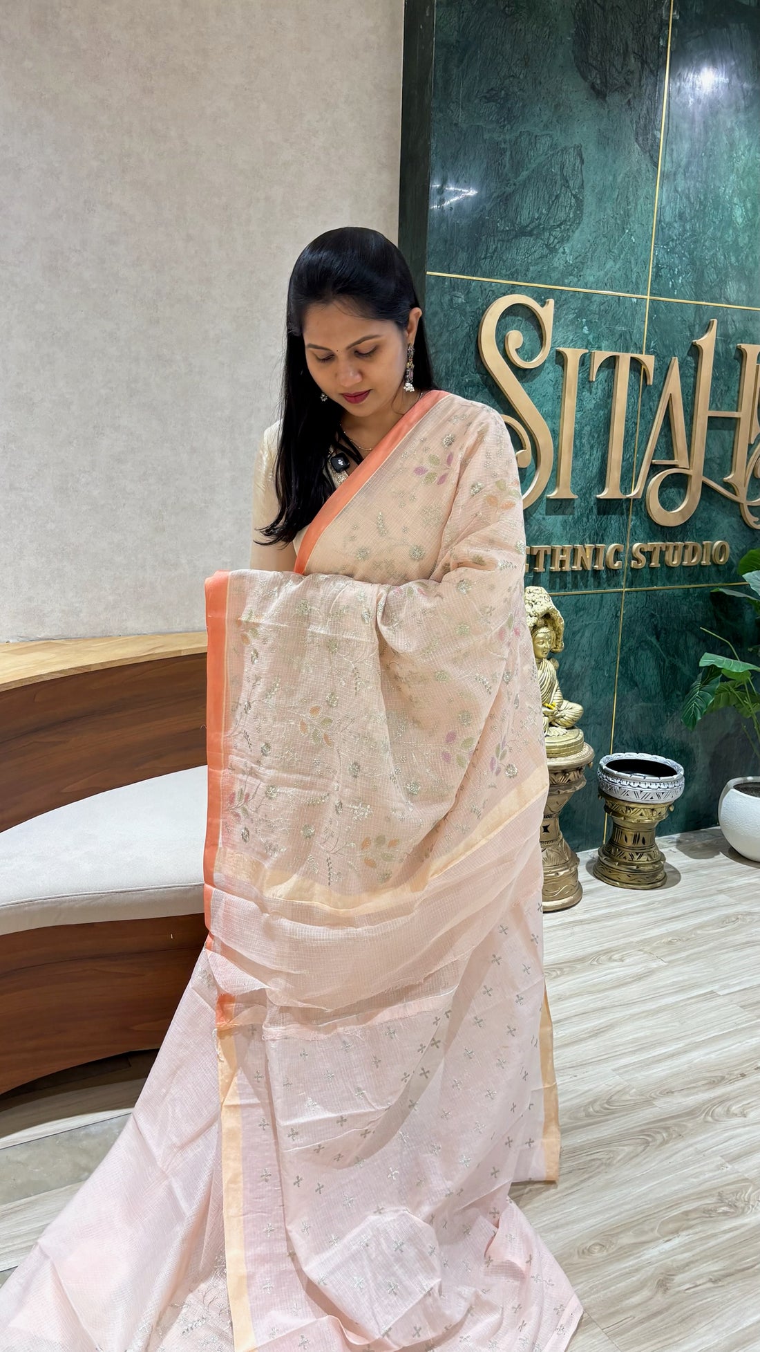 Kota saree orange peach