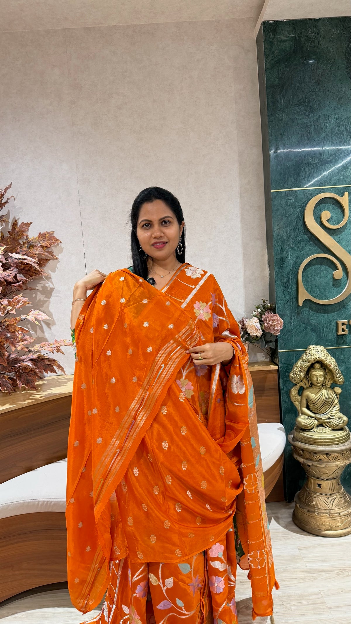 Pure georgette jhamdani orange