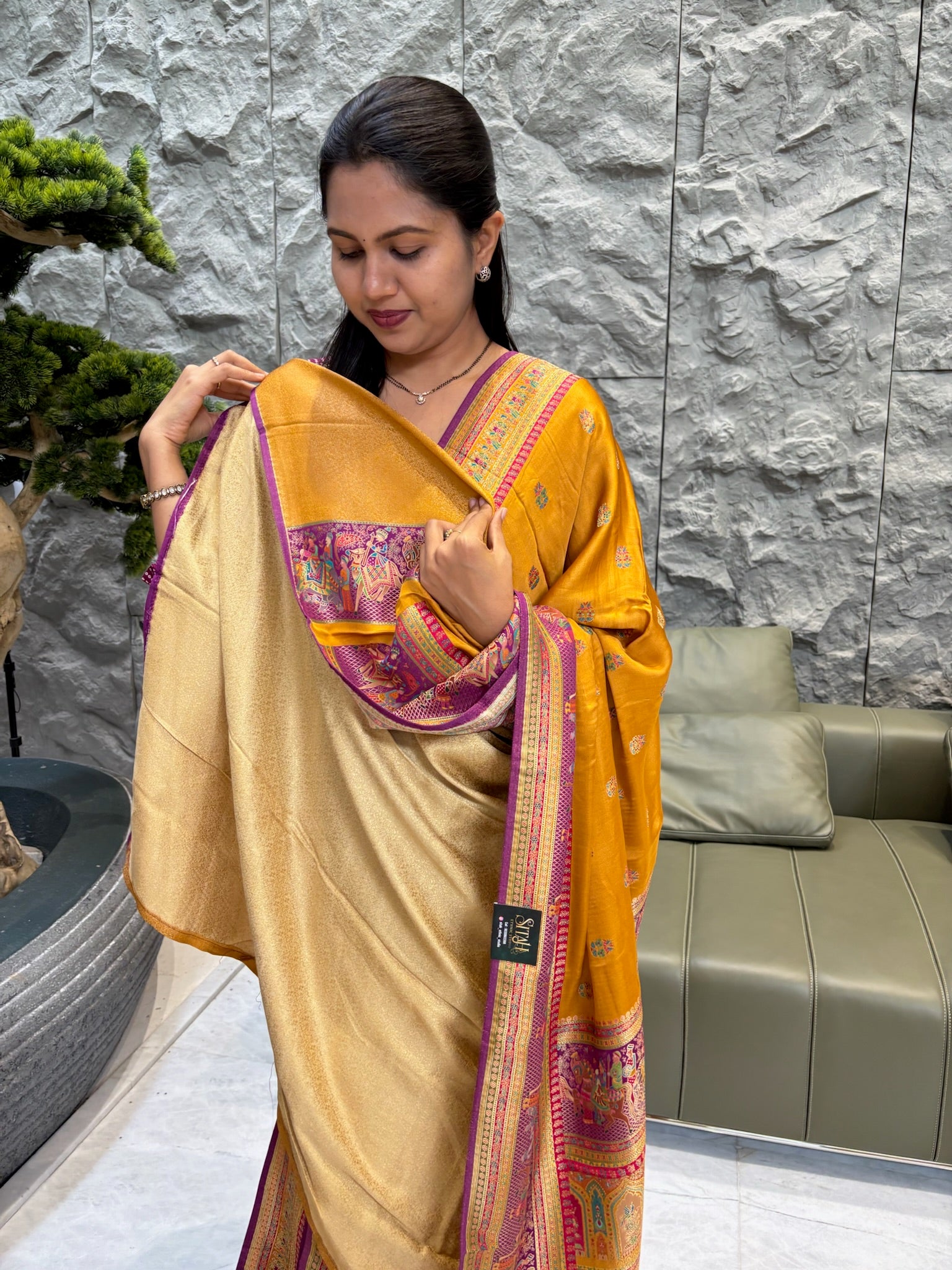 Yellow pashmina silk
