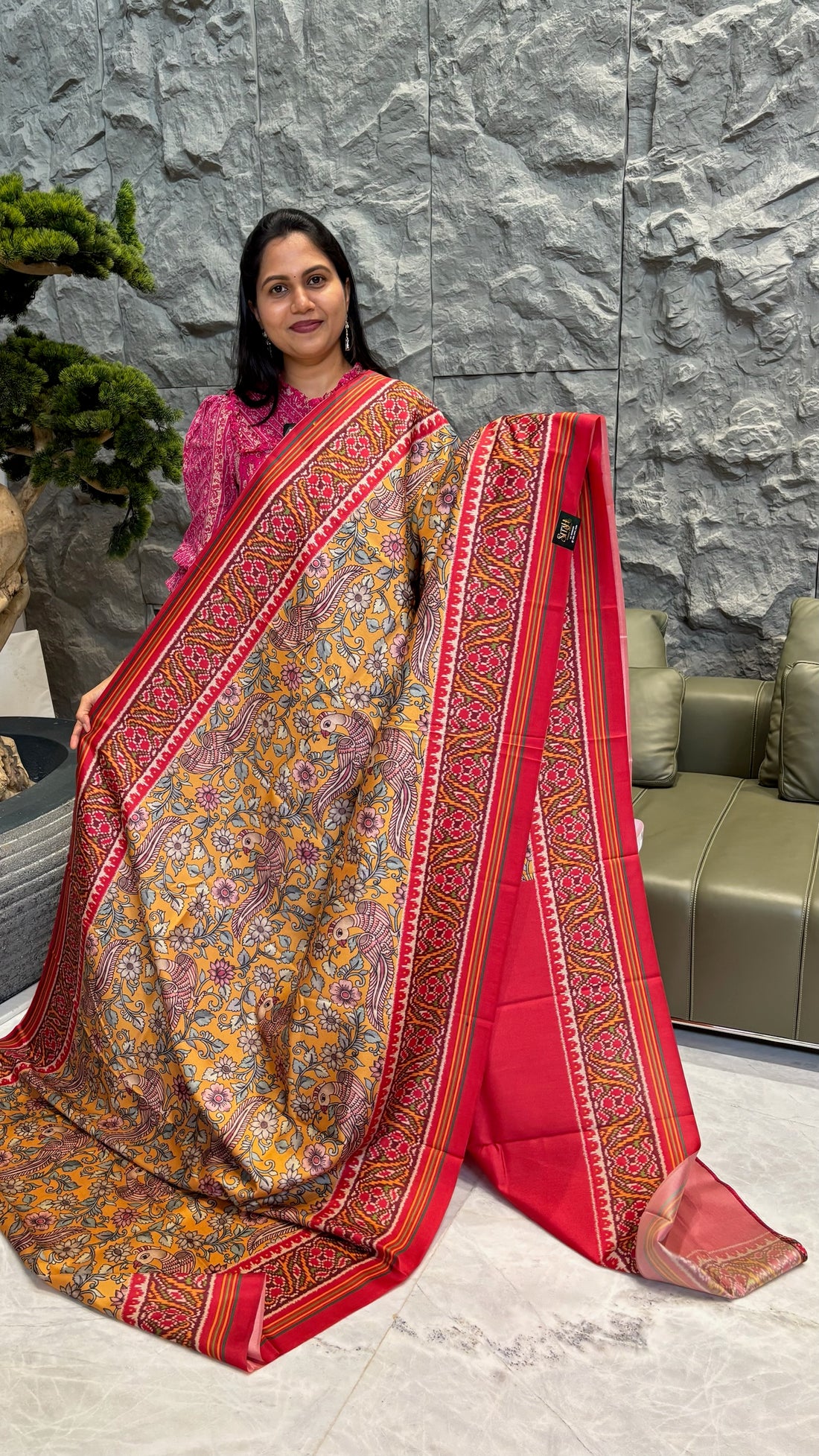 Tussar kalamkari patola yellow