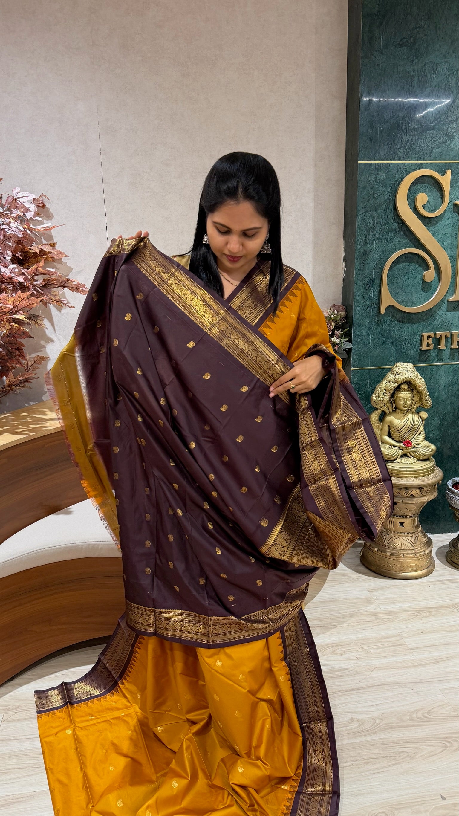 Semi kanchi mustard yellow dark