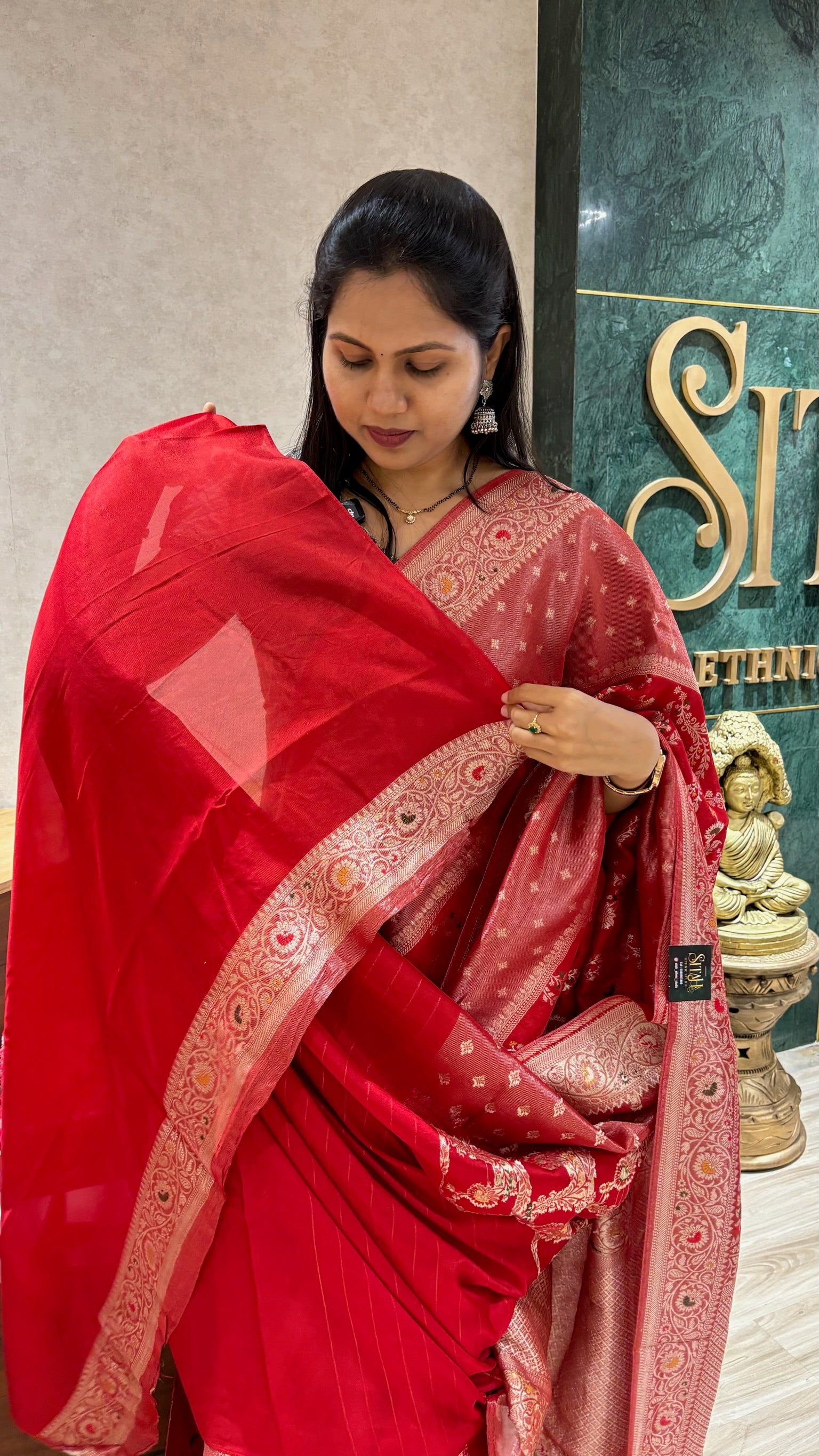 Tussar georgette red