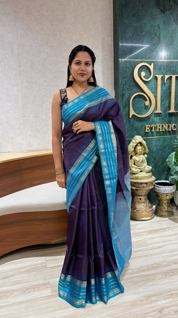 Light weight handloom Kanchi pattu purple