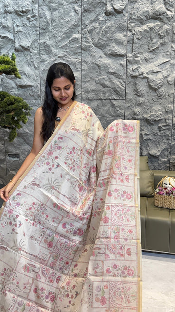 Cream golden kota saree