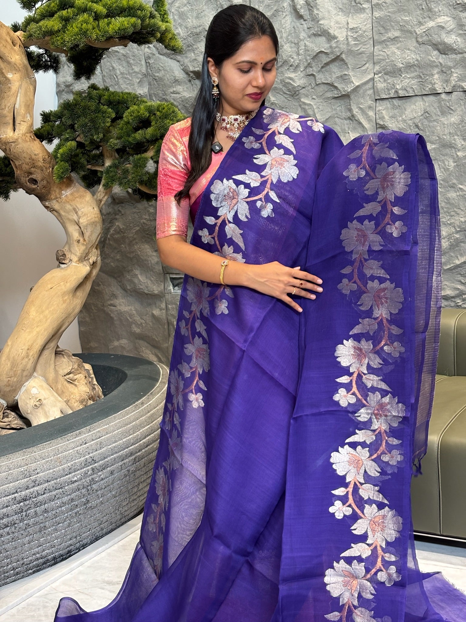Blue Muslin kora jhamdani