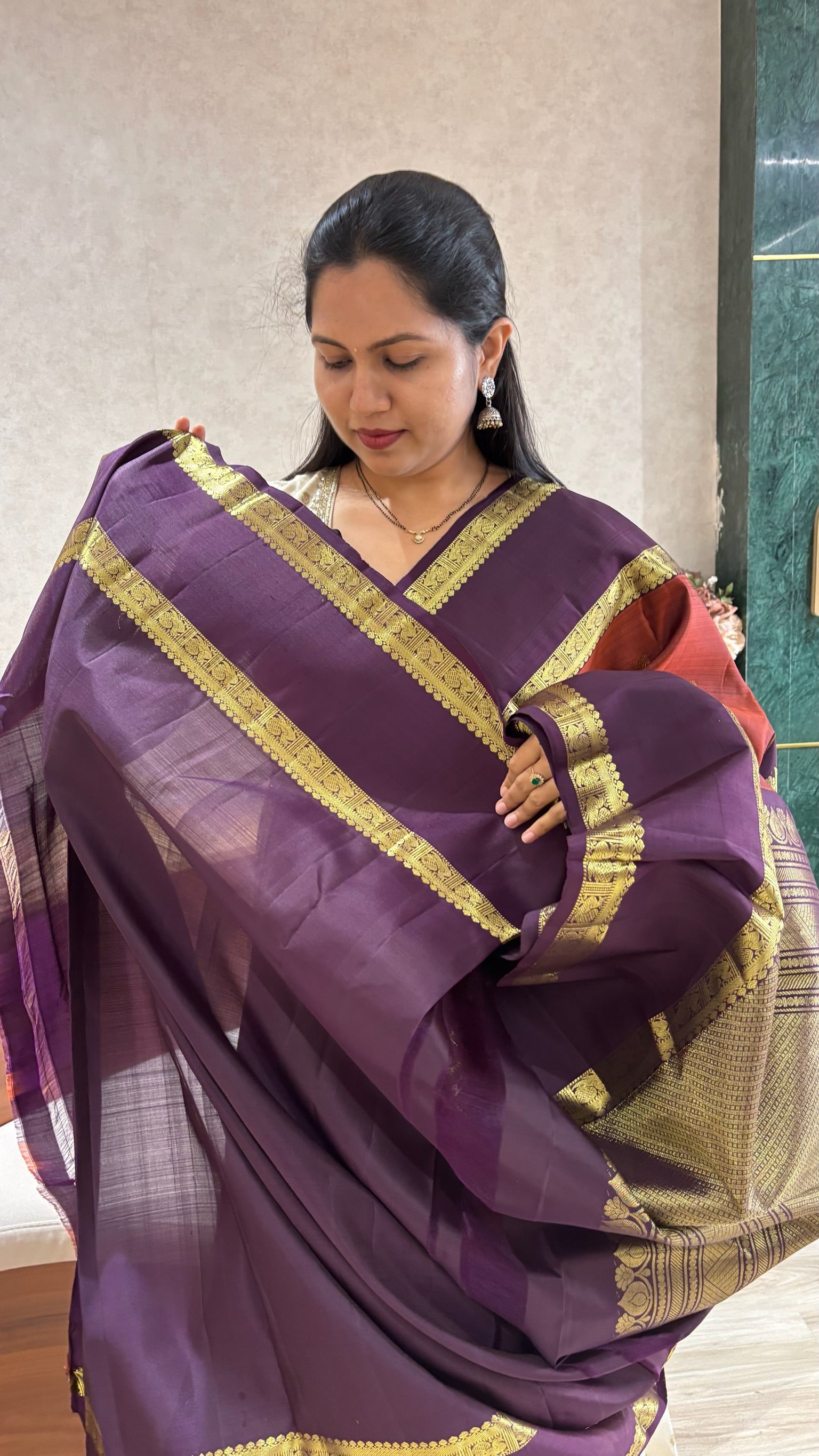 Vintage kanchi pattu rust-purple
