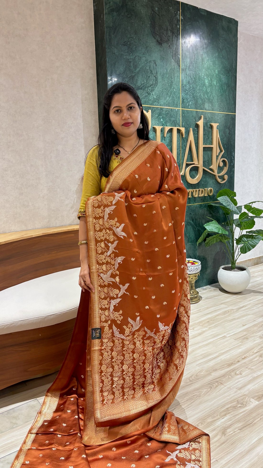 Mashru banaras golden brick shade