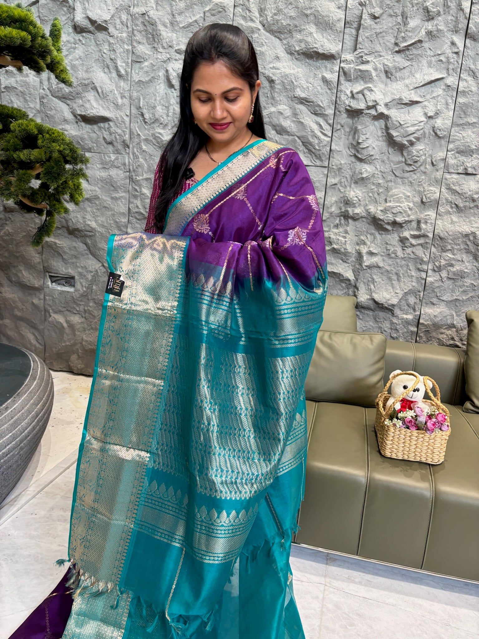 Mangalgiri pattu purple-rama blue