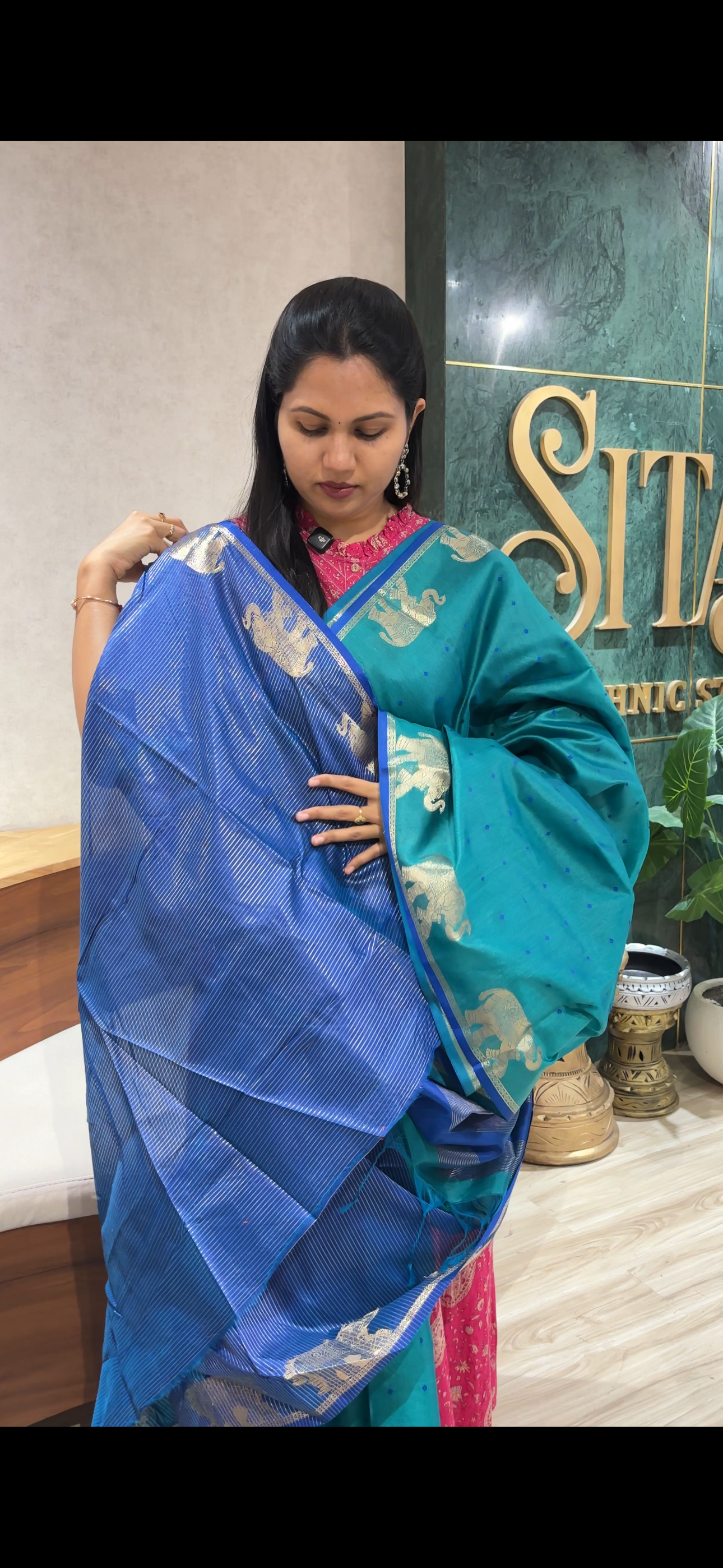 Tussar elephant sea green