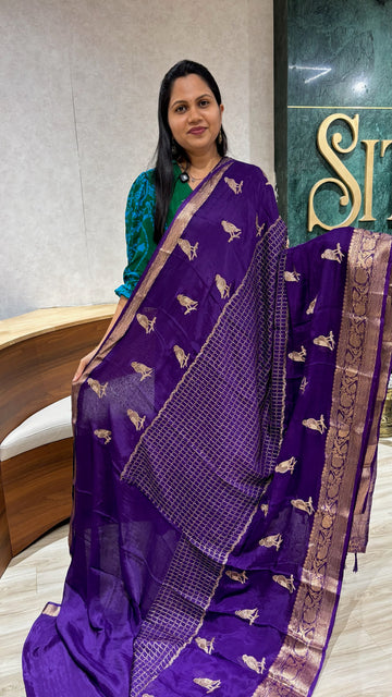 Chiffon weaving -embroidery purple