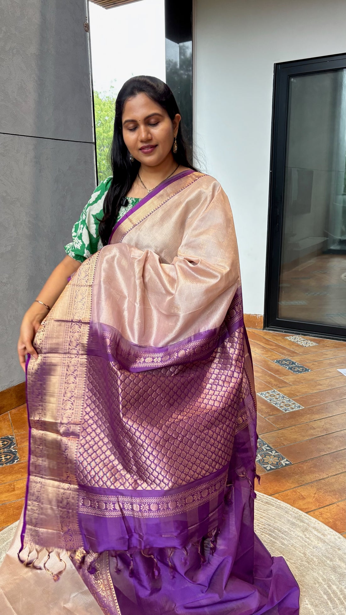 Mangalgiri pattu beige purple