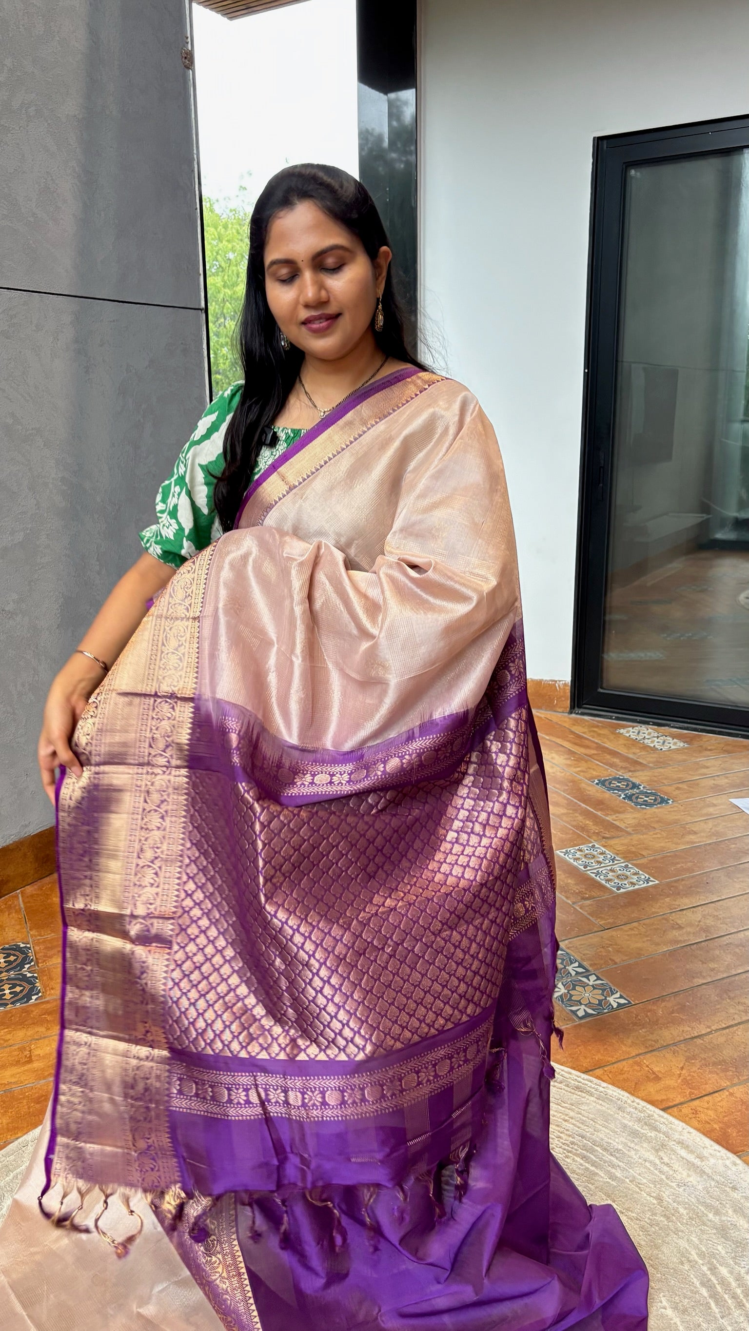 Mangalgiri pattu beige purple