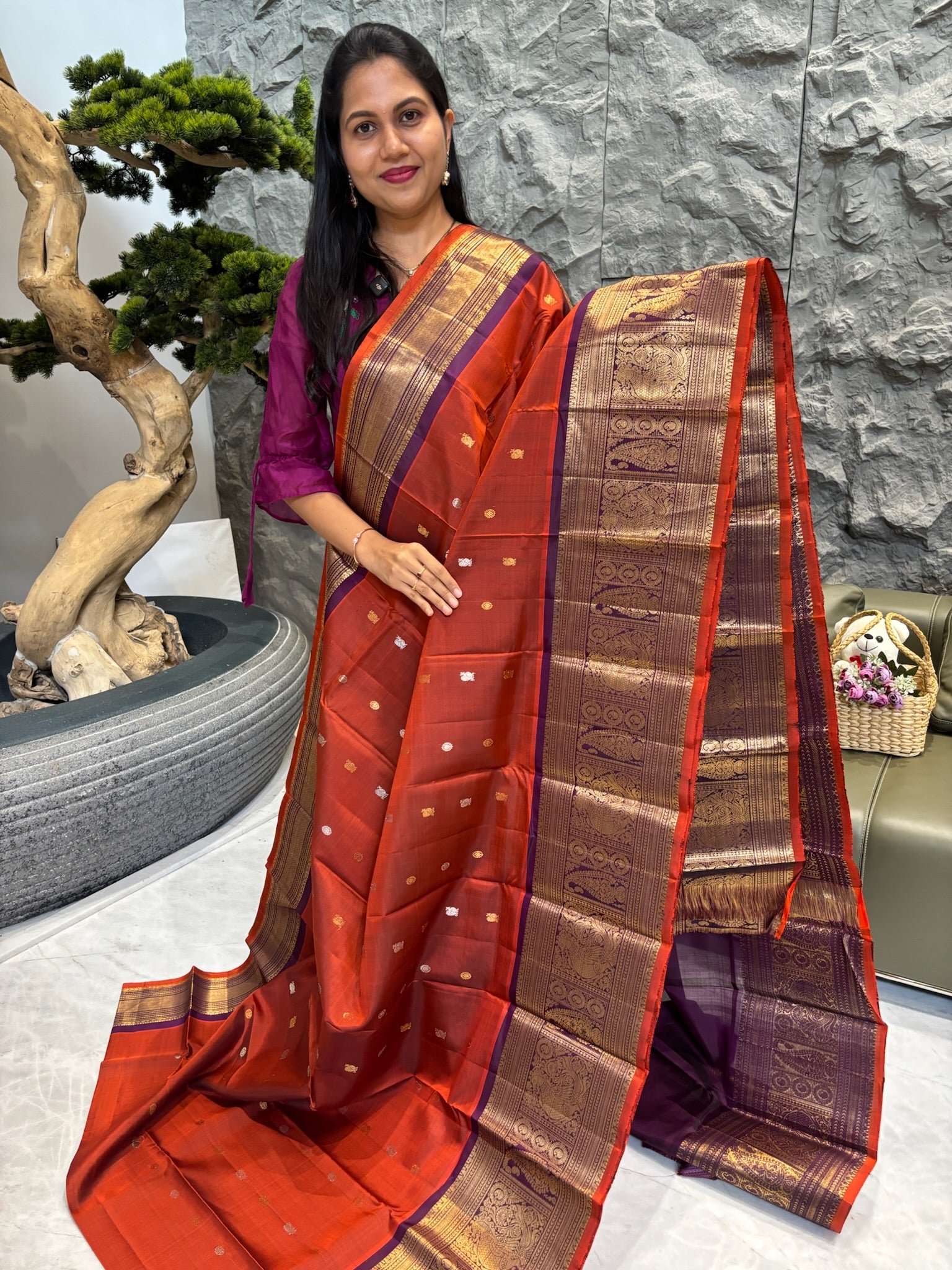 Handloom gadwal pattu rust