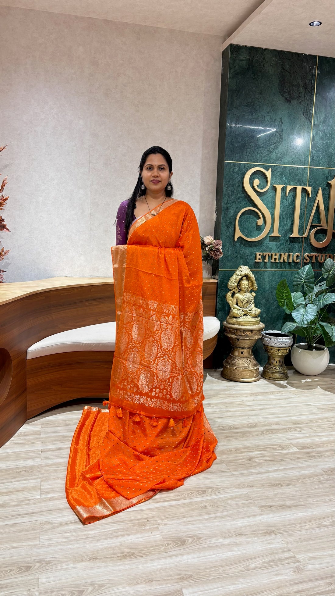 Banaras crepe silk orange