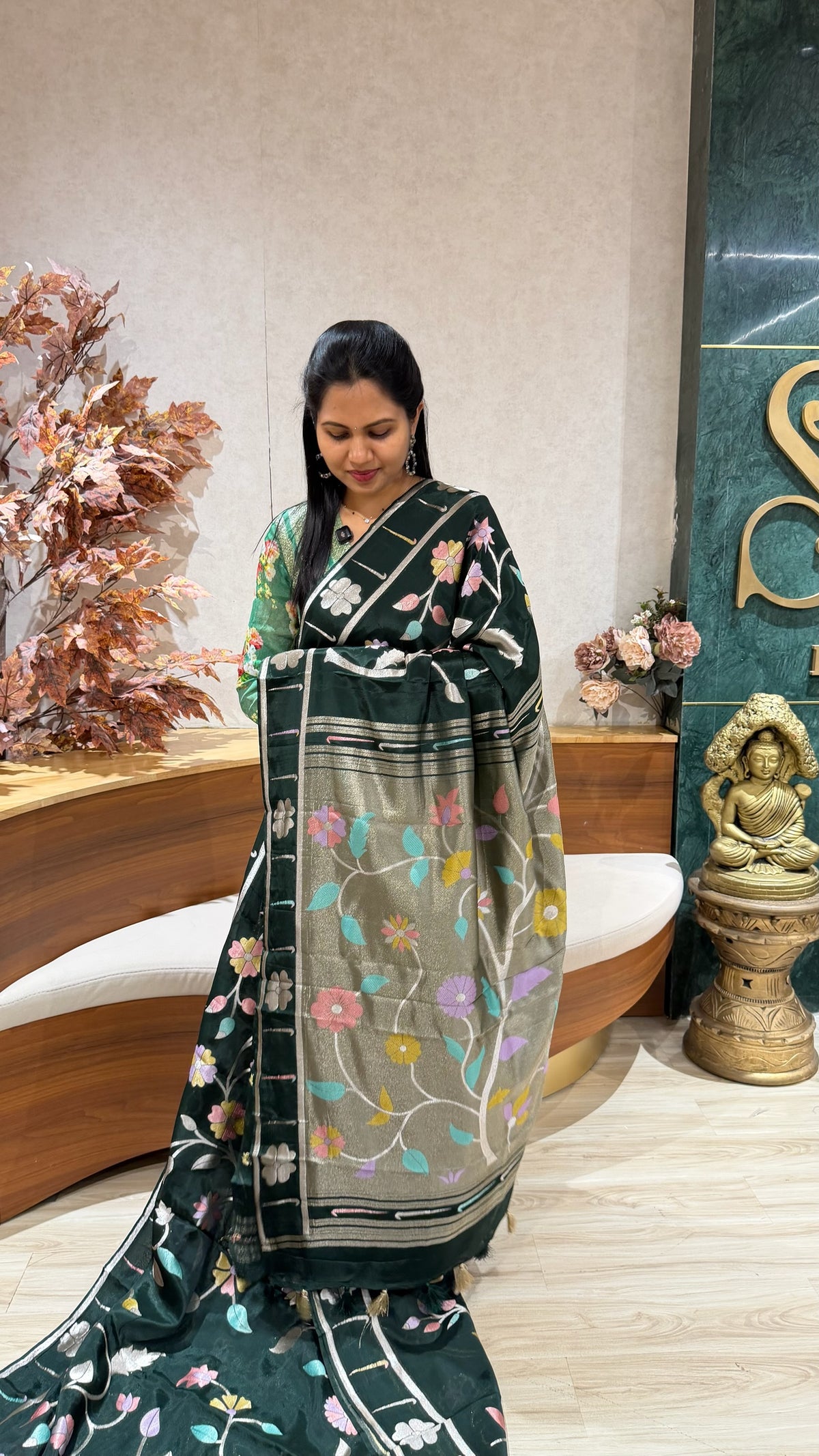 Pure georgette jhamdani Green