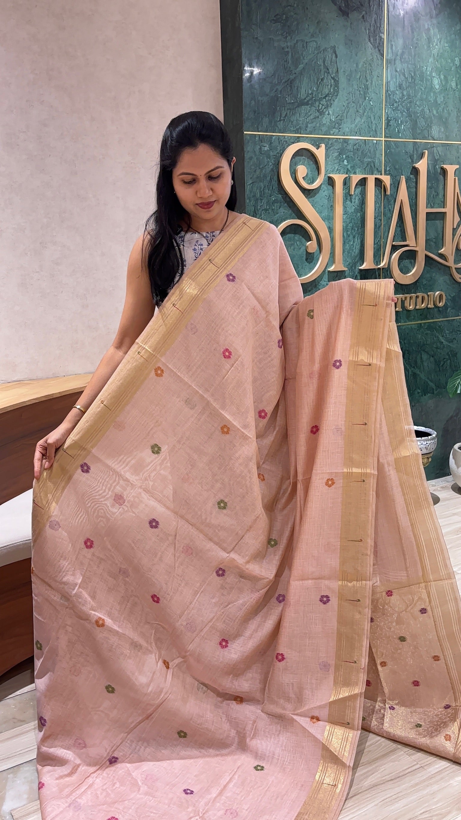 Munga cotton parrot pallu pink