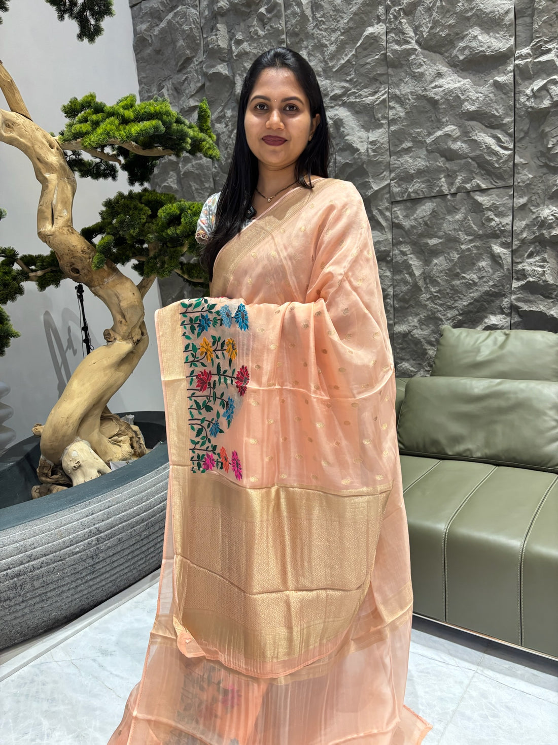 Crepe organza saree