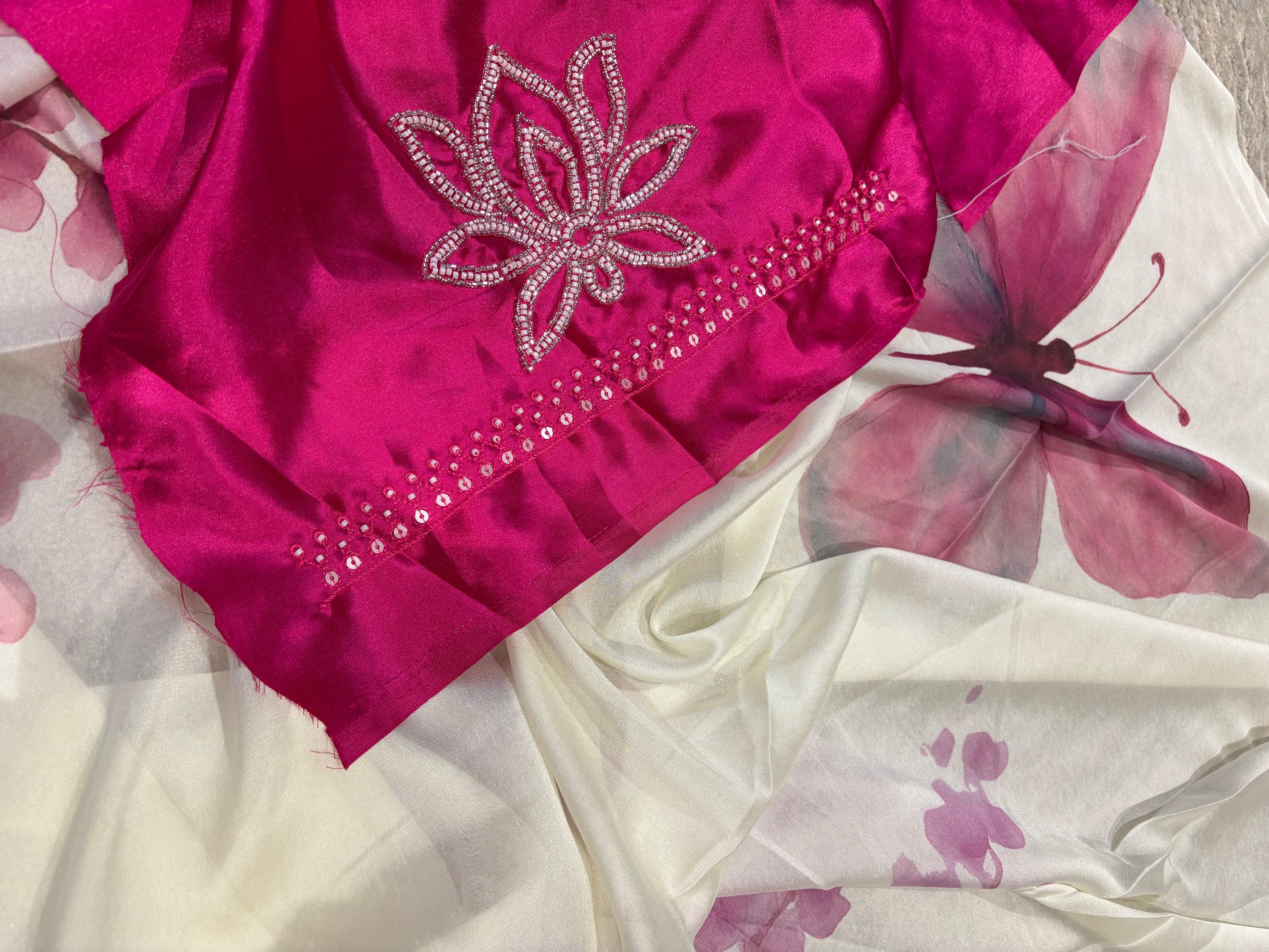 Pure georgette white-pink Jabili