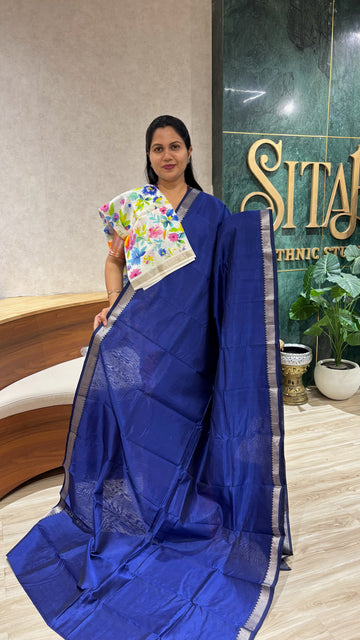 Mangalgiri pattu digital print royal blue