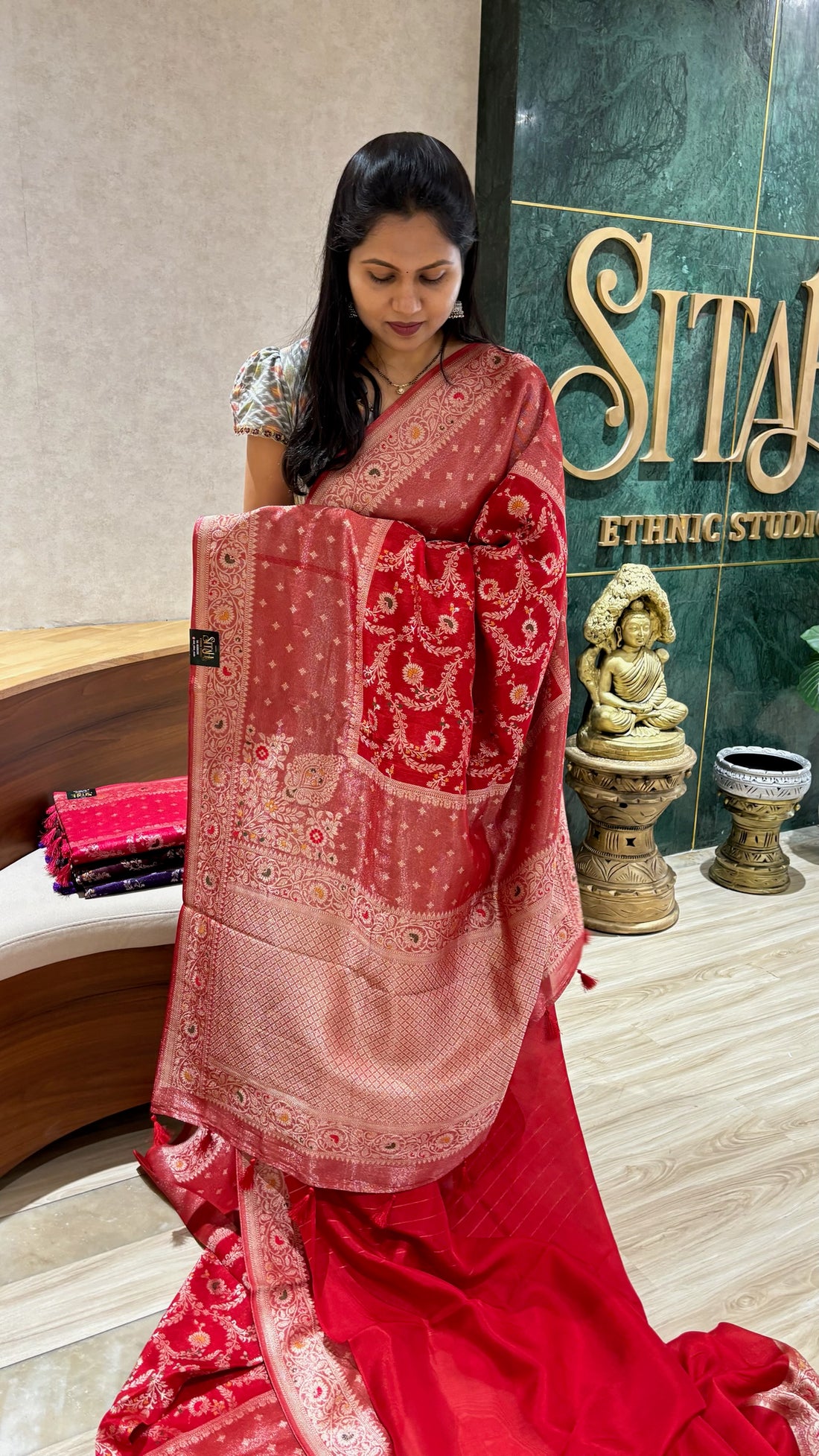 Tussar georgette red
