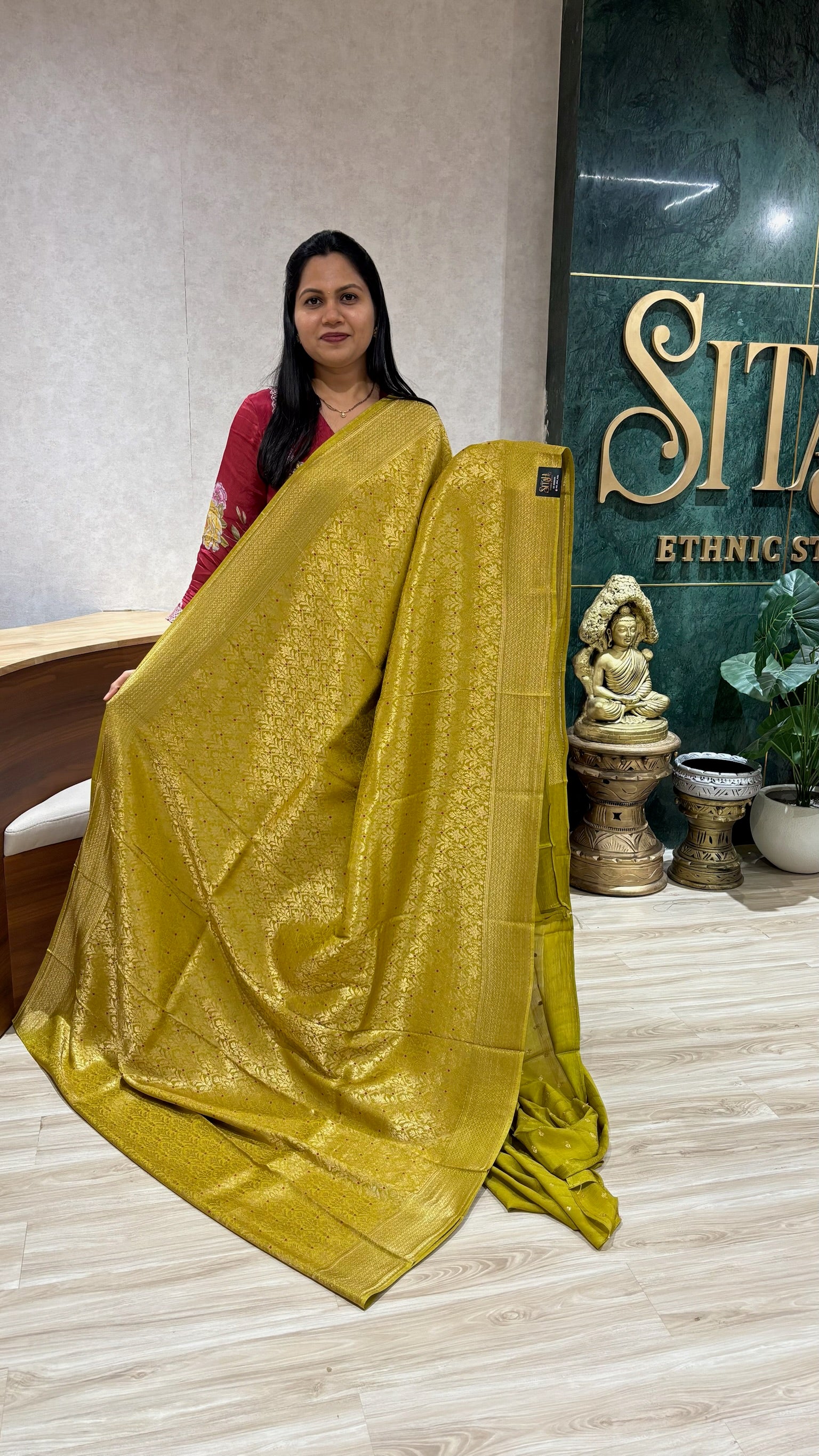 Crepe brocade silk mehndi green