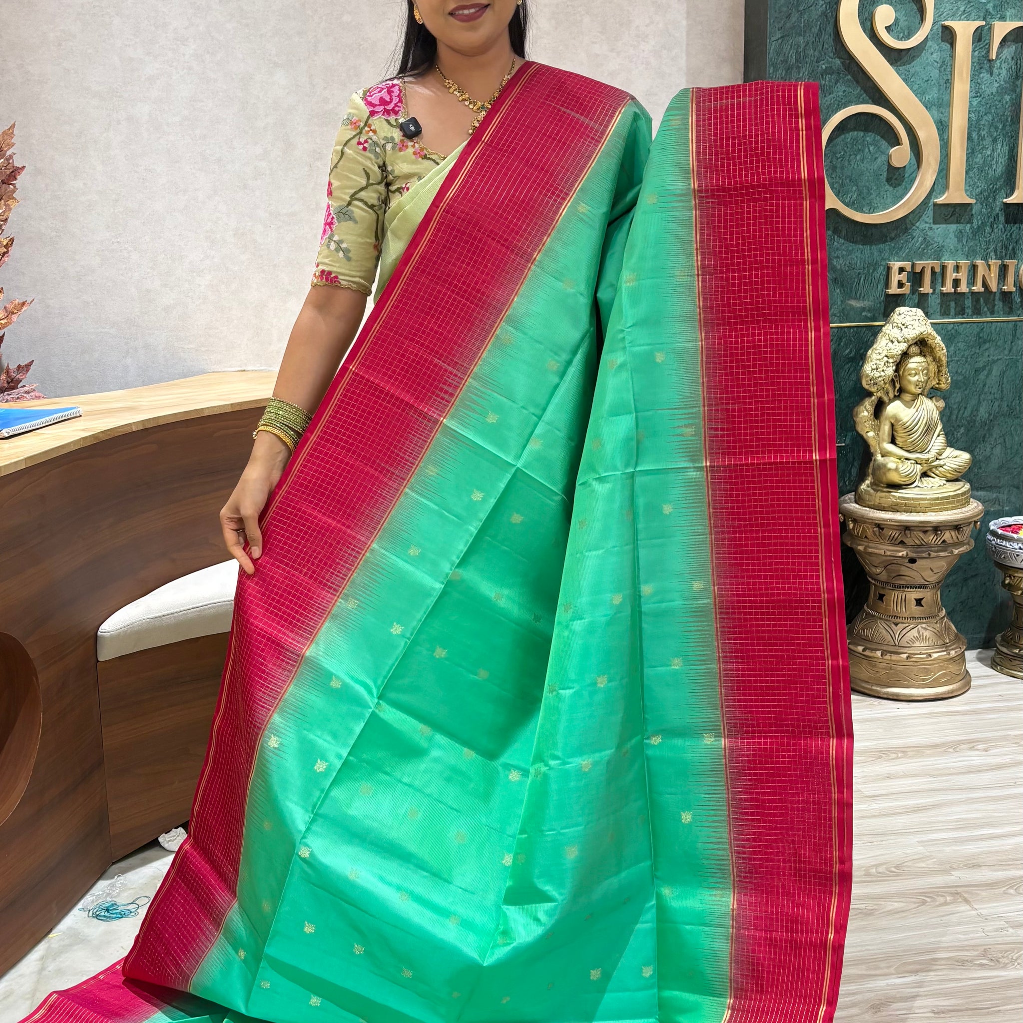 Kanchi pattu sea green pink