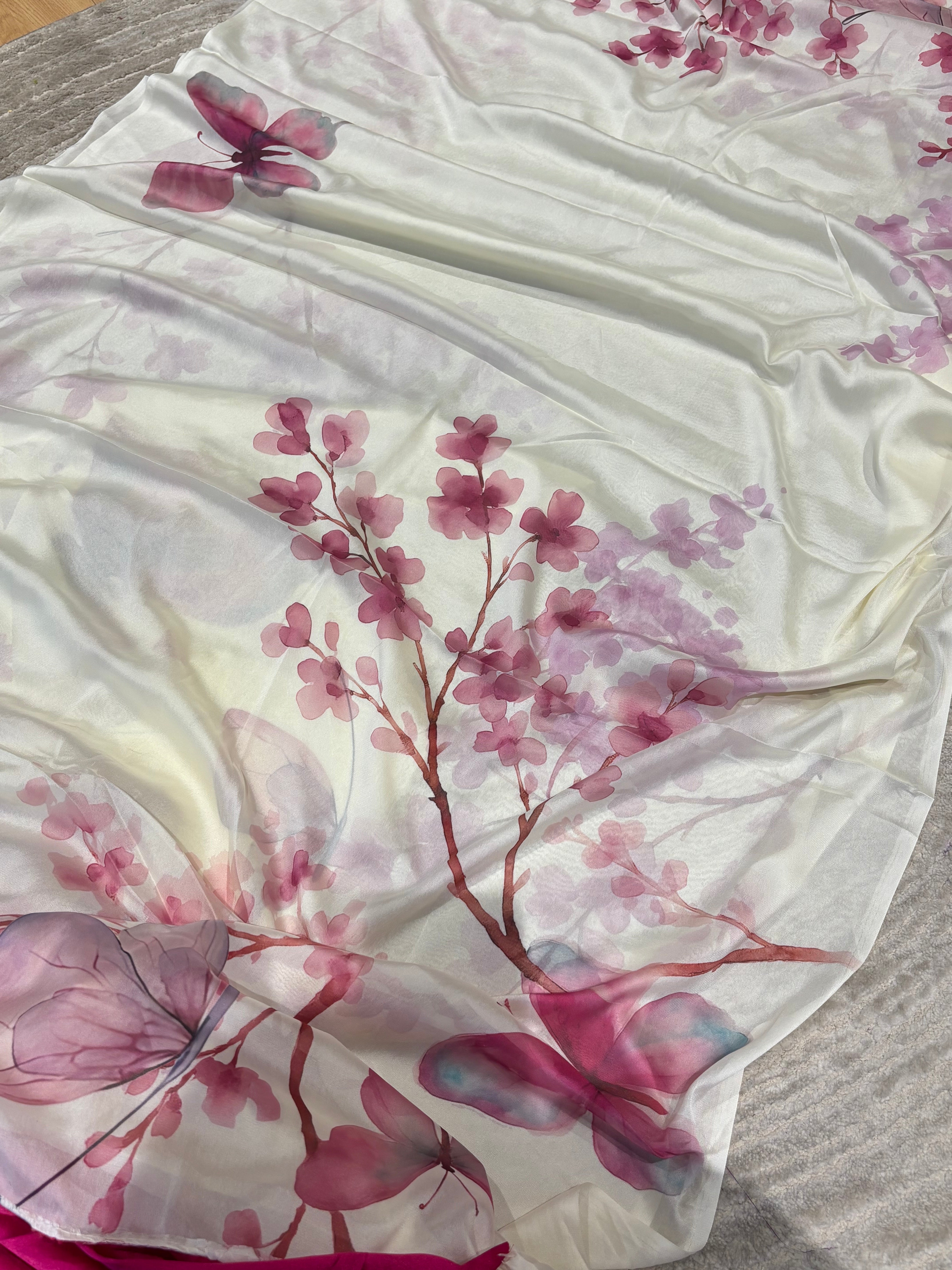 Pure georgette white-pink Jabili