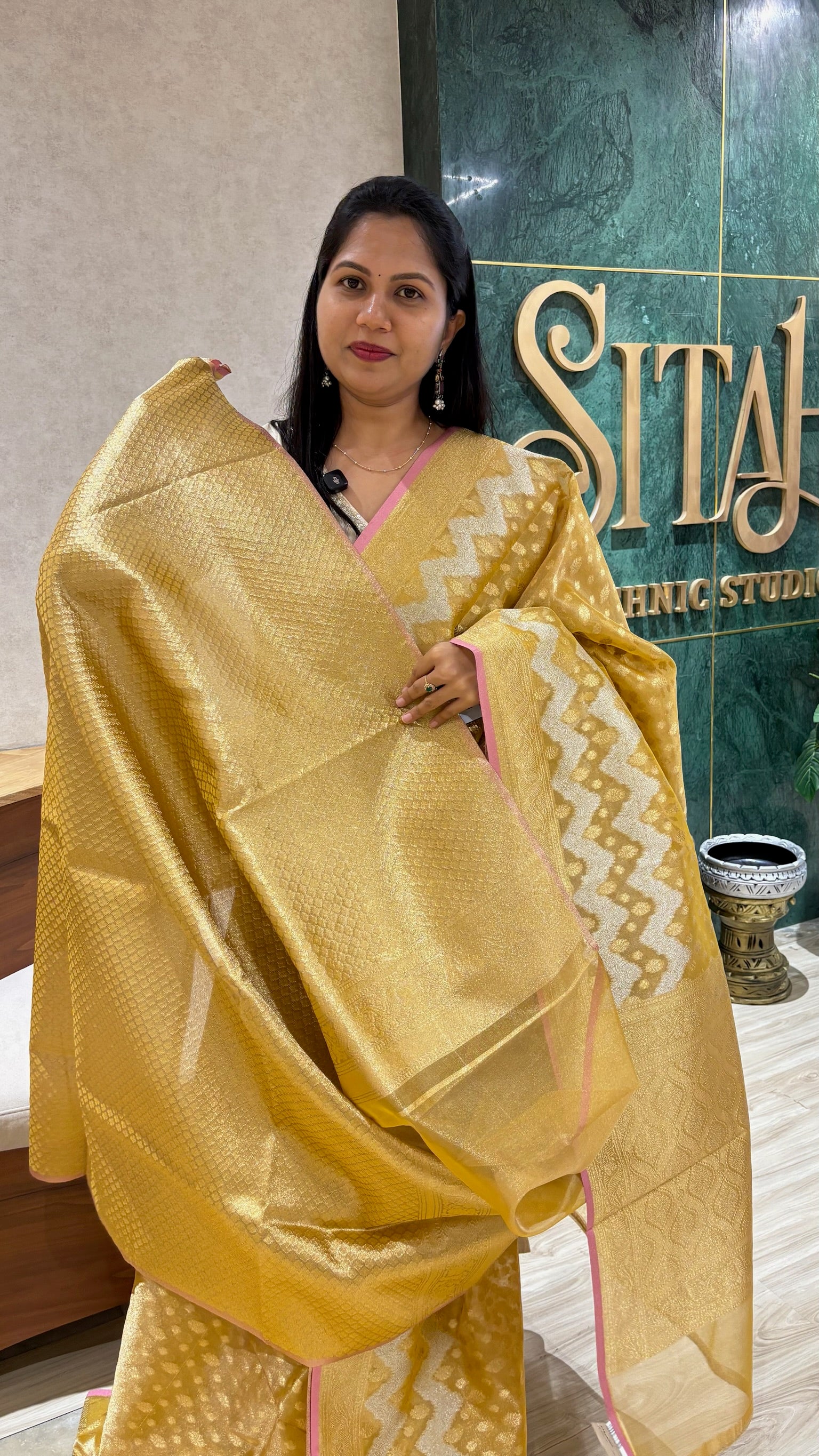 Tissue saree golden shade