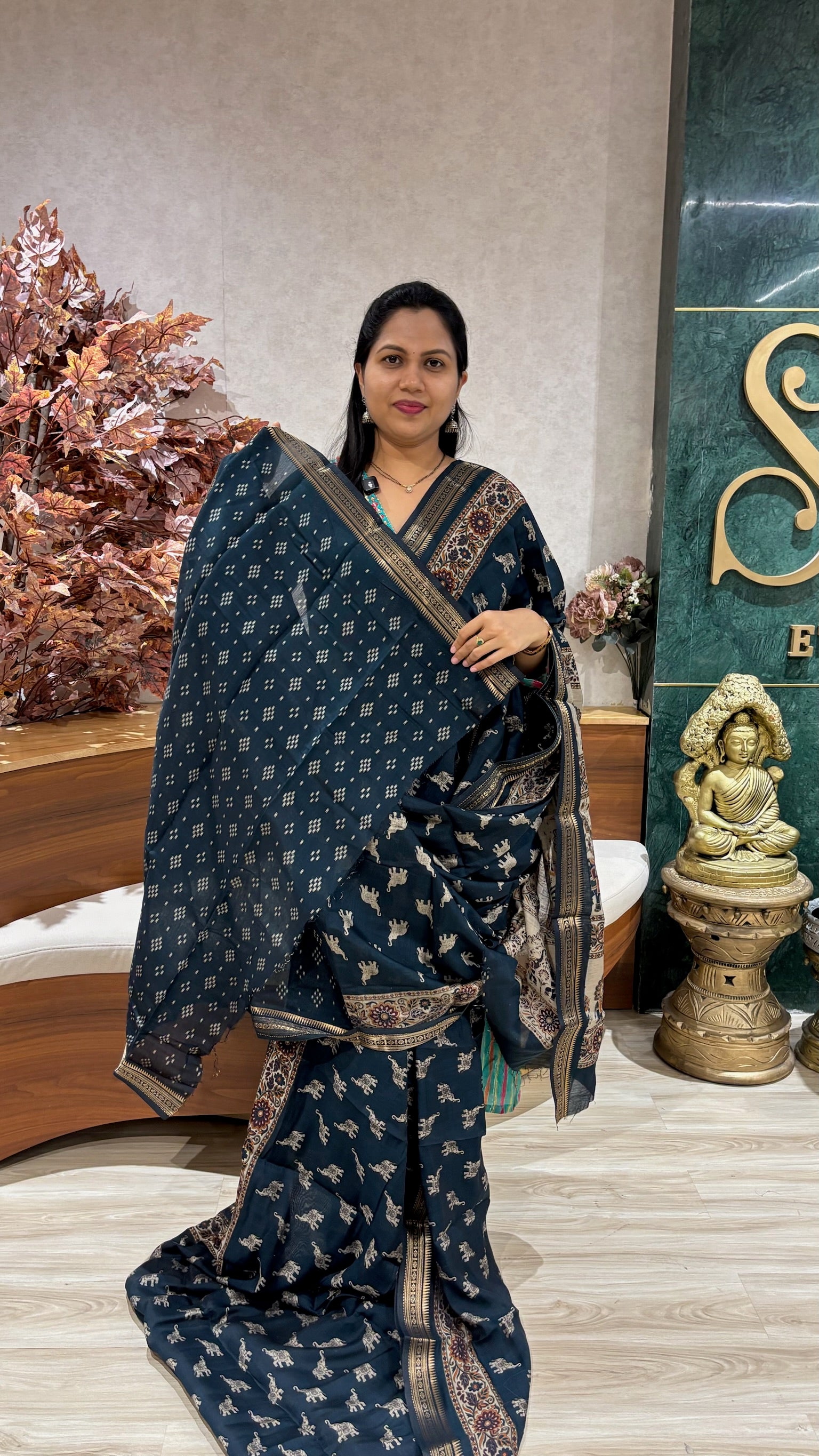 Causal drape peacock blue