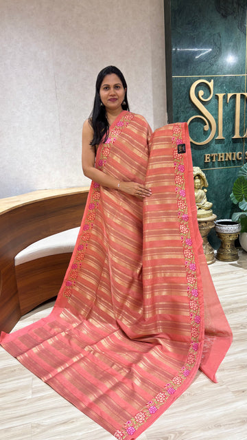 Border work saree peach